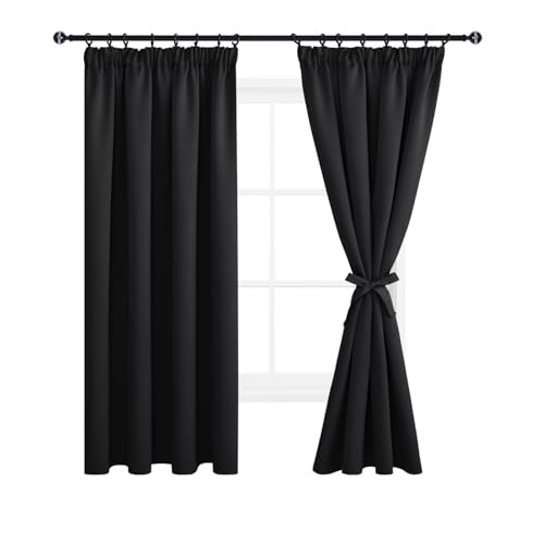 DWCN Blackout Curtains for Bedroom Pencil Pleat Curtains Thermal Insulated Curtain for Home Decoration Room Darkening Drapery Curtains for Living Room 46 x 54 inch Length, Black, 2 Panels