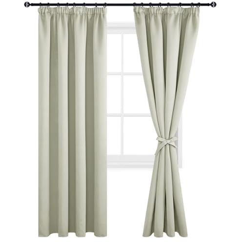 DWCN Blackout Curtains for Bedroom Thermal Insulated Room Darkening Pencil Pleat Window Curtains for Living Room 90 x 90 inch Length, Light Beige, 2 Panels