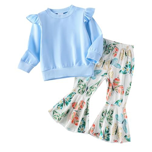 WYTbaby Baby Girl Clothes Set Long Sleeve Ruffle Sweatshirt Top +Printed flare Pant Outfits Set Fall Winter Outfit for Toddler Infant Baby Girl 3-24 Months