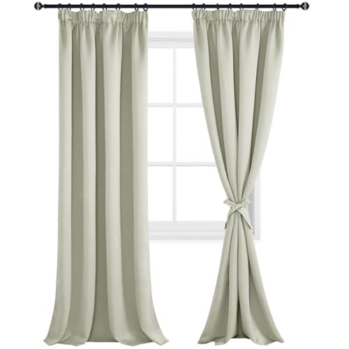 DWCN Blackout Curtains for Bedroom Pencil Pleat 55 x 96 inch Length Thermal Curtains with Tiebacks Rod Pocket Room Darkening Window Curtains for Living Room, Light Beige, 2 Panels