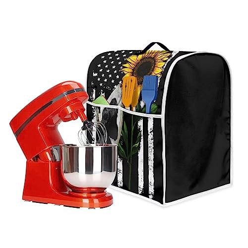 Poceacles American Flag Sunflower Cow Pattern Stand Mixer Cover with Handle Kitchen Mixer Cover Compatible with 6-8 Qt Women Kitchen Decor,Kitchen Mixer Assecories, L