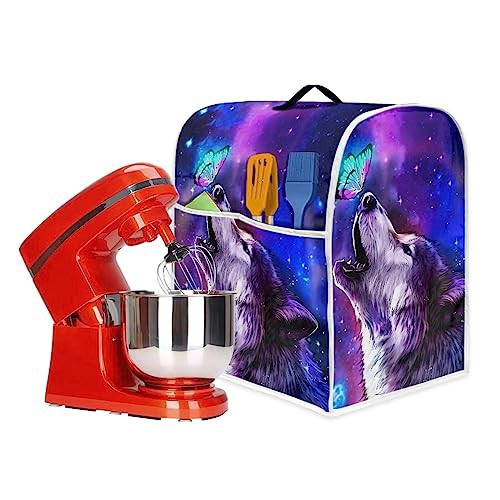 Poceacles Wolf Galaxy Butterfly Pattern Stand Mixer Cover Compatible with 4.5-5 Quart Kitchen Stand Mixer, Kitchen Decorations Dust Proof Mixers Protector Cover, S