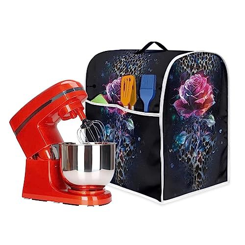 Poceacles Leopard Rose Flower Pattern Kitchen Mixer Cover Compatible with 6-8 Quarts Stand Mixer/Tilt Head & Bowl Lift Model, Woman Kitchen Accessories, L