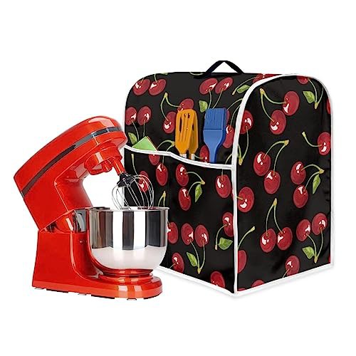 Poceacles Red Cherry Pattern Kitchen Stand Mixer Cover Compatible with 6-8 Quarts for Kitchen Aid Mixer Protective Cover with Top Handle and Pockets, L