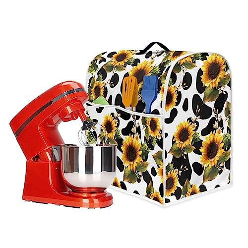 Poceacles Cow Spots Sunflowers Pattern Stand Mixer Cover Compatible with Kitchen Mixer Small Kitchen Appliance, Fits Tilt Head & Bowl Lift Models Mixers, L
