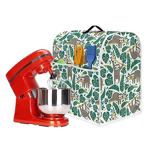 Poceacles Sloth Green Leaf Pattern Stand Mixer Cover for Kitchen Aid Mixer, Kitchen Appliance Dustproof Covers, Fits Tilt Head & Bowl Lift Models Mixers, L