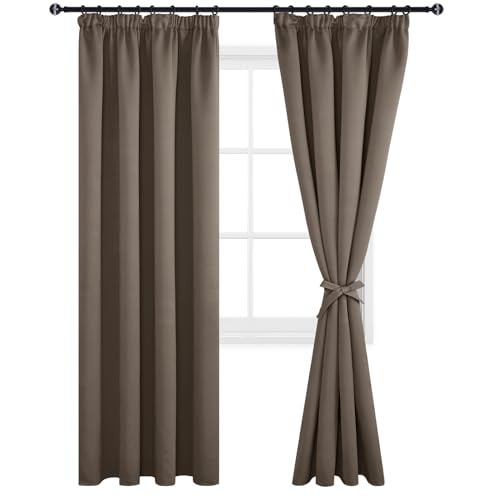 DWCN Blackout Curtains for Bedroom Thermal Insulated Room Darkening Pencil Pleat Window Curtains for Living Room 46 x 90 inch Length, Khaki, 2 Panels