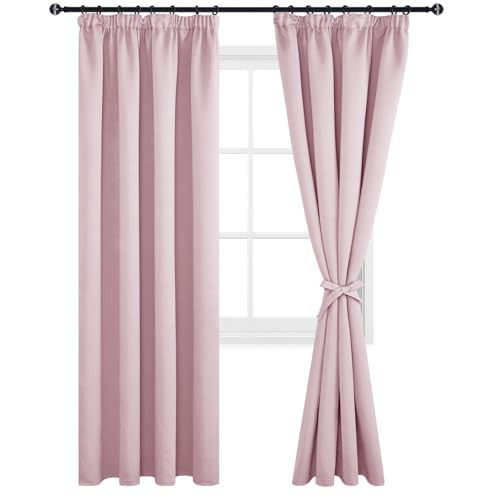 DWCN Blackout Curtains for Bedroom Thermal Insulated Room Darkening Pencil Pleat Window Curtains for Living Room 46 x 90 inch Length, Pink, 2 Panels