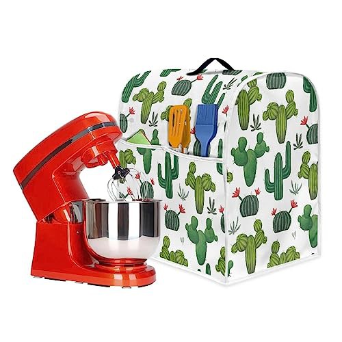 Poceacles Green Cactus Pattern Stand Mixer Cover Compatible with 6-8 Quart for Kitchen Aid Mixer, Washable Dustproof Covers Fit All Tilt Head & Bowl Lift Models, L