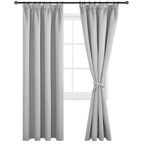 DWCN Blackout Curtains for Bedroom Thermal Insulated Room Darkening Pencil Pleat Window Curtains for Living Room 66 x 90 inch Length, Silver Grey, 2 Panels
