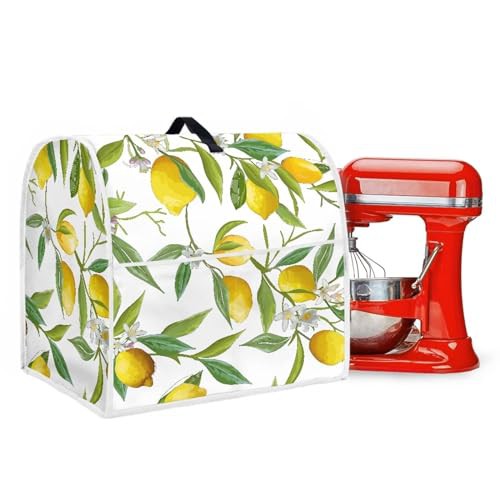 Poceacles Lemon Leaf Kitchen Mixer Covers, White Stand Mixer Cover Washable Dust Protective Toaster Blender Covers Fit Tilt Head and Bowl Lift Models Mixers, Kitchen Mixer Decoration