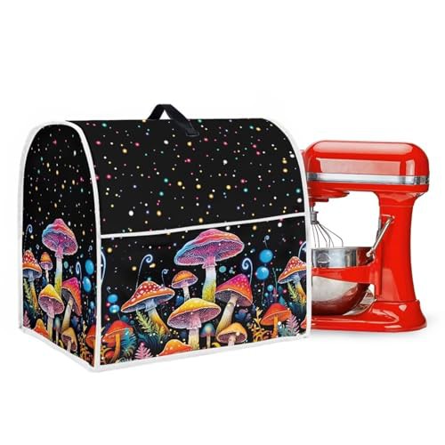 Poceacles Mushroom Galaxy Print Stand Mixer Cover, Protective Dust Cover with Top Handle and Pockets Compatible with 6-8 Quarts Stand Mixer, L
