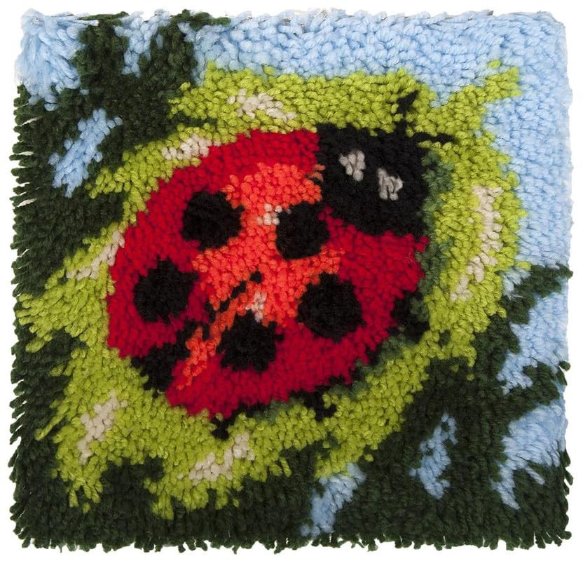 Embroidery Crafts DIY Making Ladybird Latch Hook Rug Kits with Tool for Adults and Kids Beginner, Handmade Needle Crochet Yarn Kits, Latch Kit Cushion Christmas Home Decoration
