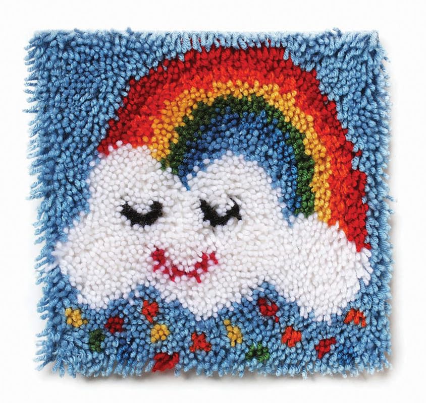 Embroidery Crafts DIY Making Rainbow Latch Hook Rug Kits with Tool for Adults and Kids Beginner, Handmade Needle Crochet Yarn Kits, Latch Kit Cushion Christmas Home Decoration