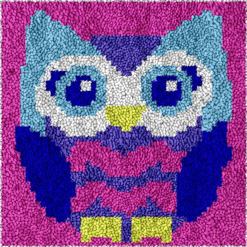 Embroidery Crafts DIY Making Owl Latch Hook Rug Kits with Tool for Adults and Kids Beginner, Handmade Needle Crochet Yarn Kits, Latch Kit Cushion Christmas Home Decoration