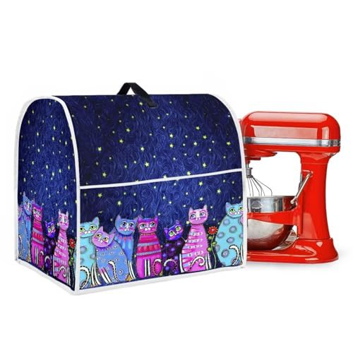 Poceacles Colorful Cat Print Kitchen Aid Mixer Cover with Pockets, Kitchen Stand Mixer Cover Compatible with 4.5-5 Quart,Washable and Durable, S