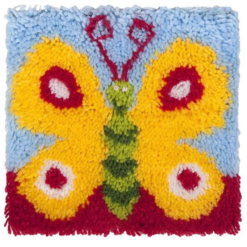 Embroidery Crafts DIY Making Butterfly Latch Hook Rug Kits with Tool for Adults and Kids Beginner, Handmade Needle Crochet Yarn Kits, Latch Kit Cushion Christmas Home Decoration