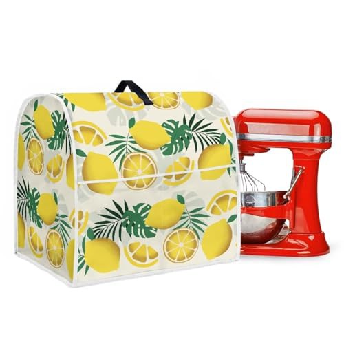Poceacles Lemon Leaf Tropical Monstera Print Stand Mixer Cover Kitchen Mixer Cover with Top Handle and Pocket Small Appliance Protector Cover Food Mixer Dust Cover
