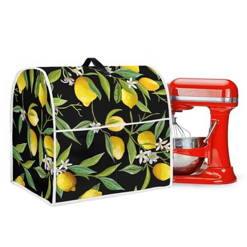 Poceacles Lemon Leaf Print Kitchen Stand Mixer Cover, Stand Mixer Cover Compatible with 6-8 Quarts Kitchen Stand Mixer, Kitchen Covers for Stand Mixer, Black, L