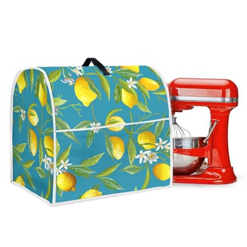 Poceacles Lemon Leaf Print Stand Mixer Cover, Food Mixer Cover Kitchen Blender Cover Stain Resistant Washable Protective Cover Kitchen Mixer Cover with Pocket for Stand Mixer, Blue