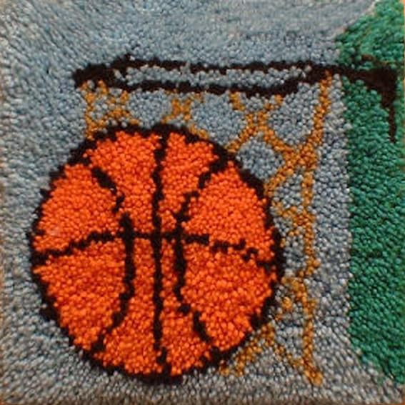 Embroidery Crafts Latch Hook Kits for Adults-Latch Hook Cushion Kits and Embroidery Kits for DIY Needlework; Basketball