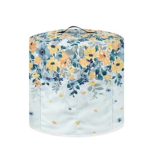 NETILGEN Air Fryer Cover Pressure Cooker Dust Cover, for 3 Qt Instant Pot Crock Pot Kitchen Appliance Cover, with Top Handle and Accessories Pockets Ideal Gift for Women, Yellow Blue Floral