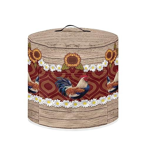 NETILGEN Air Fryer Cover Dust Cover Compatible with 8 Quart Instant Pot, Dust Protection Insulated Kitchen Appliance Cover with Top Handle and Storage Pockets for Gift, Daisy Rooster Wood Grain