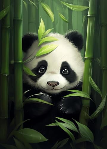 DIUJHUUY 5D Diamond Paintings Kits,Digital Paintings Kits - DIY Cartoon Panda Theme Full Rhinestone Art Picture,Craft Supplies for Kids and Adults, Perfect Home Wall Decor Gift - 30x40cm
