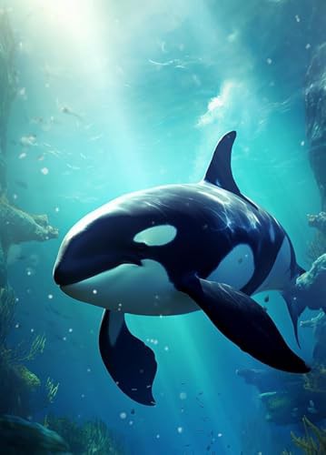 5D Diamond Drawing Kits Full Drill,Killer whales - Diamond Art Crystals Rhinestone Embroidery Pictures, DIY Arts Craft Supply for Adults,Children's Beginners,Birthday gift,Wall Decor -30x40cm