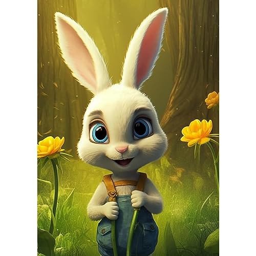 DIUJHUUY 5D Diamond Painting Kits,Digital Painting Kits-DIY Cartoon Animated Little Rabbit Theme Full Rhinestone Art Picture,Craft Supplies for Kids and Adults,Perfect Home Wall Decor Gift - 30x40cm