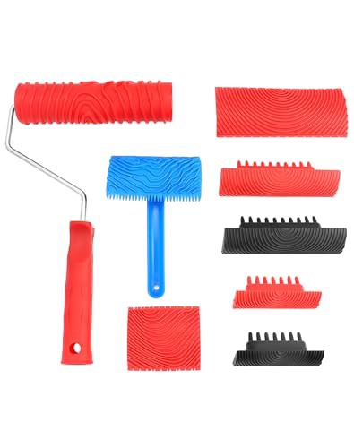 QWORK® 8Pcs Wood Grain Tool Set, Rubber Painting Tool Set for DIY Home Decoration with Empaistic Wood Grain Textured