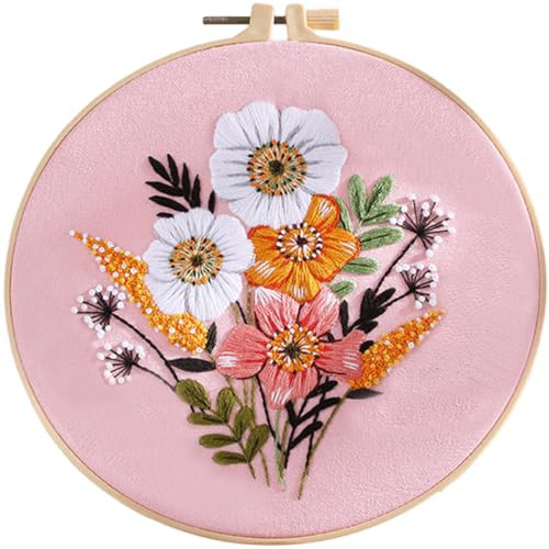 Traziewell Embroidery Kits for Adults Embroidery Kit Beginner Printed Cross Stitch Kits with Floral or Plant Patterns and Instructions Embroidery Hoop Threads and Tool 0115