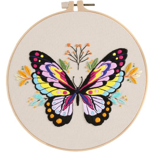 Traziewell Cross Stitch Kit Embroidery Kit for Beginners with Flower Butterfly Pattern Embroidery Starter Kit with Instructions Embroidery Hoop Threads and Tools for Adults, 0109