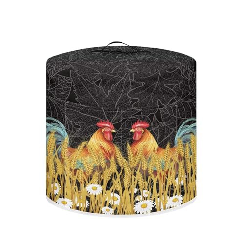 NETILGEN Air Fryer Cover Dust Cover Compatible with 3 Quart Instant Pot, Dust Protection Insulated Kitchen Appliance Cover with Top Handle and Accessories Pockets for Women Gift, Rooster Wheat Daisy