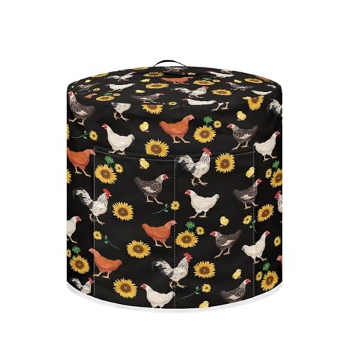 NETILGEN Insulated Pressure Cooker Appliance Cover, Also Fit for Rice Cooker, Air Fryer and Crock Pot, 6 Qt Dust Cover with Pocket for Spoon/Cooking Utensils/Recipes, Chicken Sunflower Black