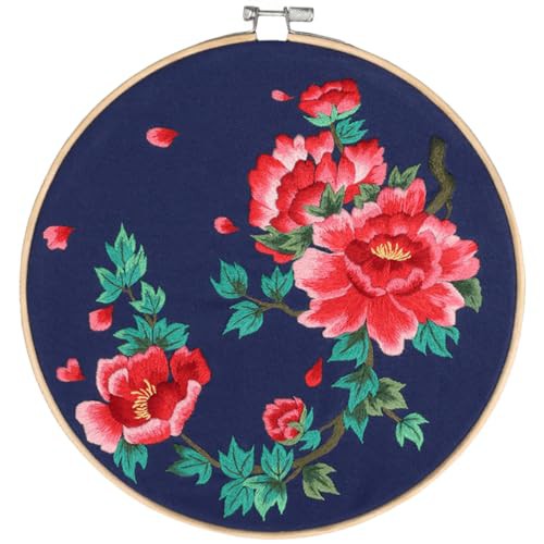 Traziewell Printed Cross Stitch Kits for Adults Embroidery Kits for Beginners Hand DIY Decoration Embroidery Clothes with Pattern Hoops Threads and Needles, 0124