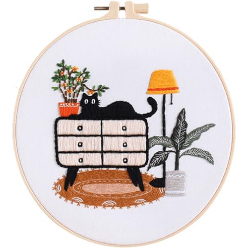Traziewell Beginners Embroidery Kit Cross Stitch Kits with Cat Pattern Embroidery Stamped Kit for Adults Beginner Hobbies for Adult Women, 0121