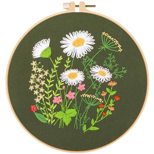 Traziewell Embroidery Starter Kit Cross Stitch Kit with Floral or Plant Pattern and Instructions Embroidery Hoops Color Threads and Tool, 0112