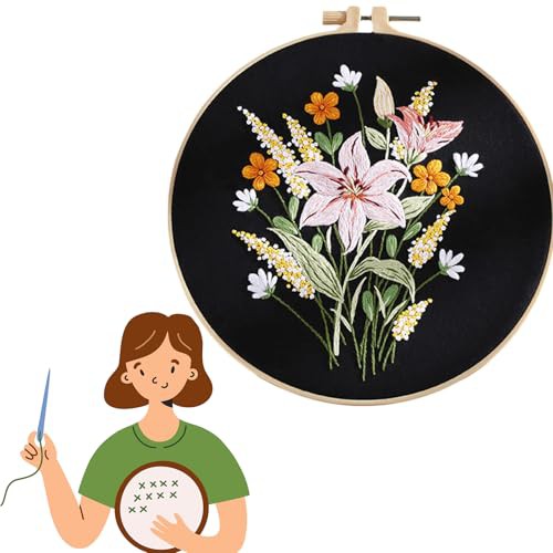 Traziewell Embroidery Kits for Adults Beginners Embroidery Stitch Practice Kit with Floral Pattern with Hoops and Tools for Craft Lover DIY Gift, 0116