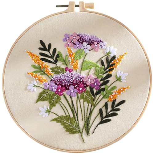 Traziewell Cross Stitch Kits Embroidery Kit for Beginners Adults DIY Craft Starters with Embroidery Cloth Hoop Color Threads Hobby Kits for Women, 0114