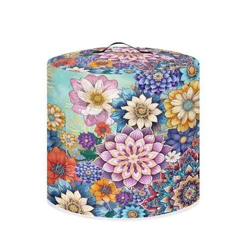 NETILGEN Insulated Pressure Cooker Appliance Cover, Also Fit for Rice Cooker, Air Fryer and Crock Pot, 3 Qt Dust Cover with Pocket for Spoon/Cooking Utensils/Recipes, Blooming Flower Purple Blue