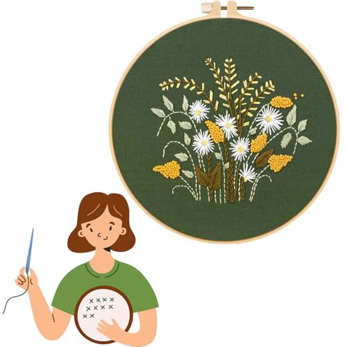 Traziewell Cross Stitch Kits for Adults Embroidery Kit for Beginners Stamped Patterns Crochet Starter Kit with Embroidery Hoop Instructions Threads and Tool Kit, 0110