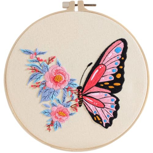 Traziewell Embroidery Kits for Adults Butterfly Embroidery Starter Kit with Patterns and Instructions Cross Stitch Kits with Hoops Threads and Needles, 0107