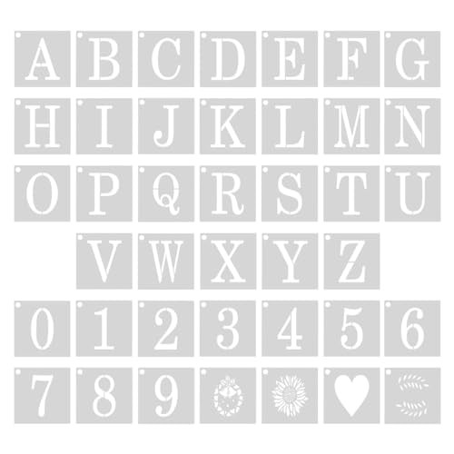 Tabanzhe Collection of 40 Plastic Letter and Number Stencils - 1-Inch Uppercase Alphabet Templates, Reusable Stencils Tools for Scrapbooking, Painting, Home Decoration and DIY Crafting Projects