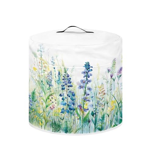 NETILGEN Insulated Pressure Cooker Appliance Cover, Also Fit for Rice Cooker, Air Fryer and Crock Pot, 6 Qt Dust Cover with Pocket for Spoon/Cooking Utensils/Recipes, Blue Green Floral