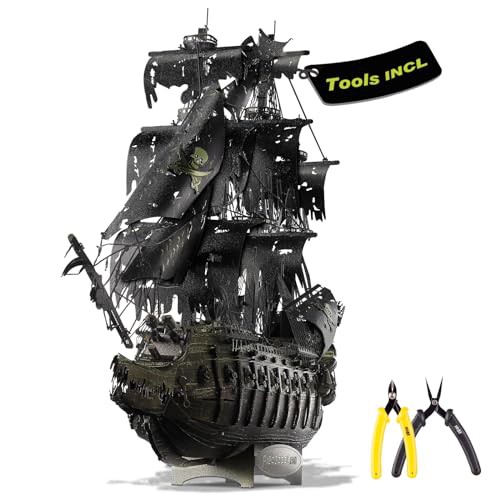 Piececool 3D Puzzle Metal Flying Dutchman, Pirate Boat Craft Model Kits for Adults to Build, 3D Puzzles Adult Teens for Stainless Steel Ship, Ideal as Gifts, Home Decoration, 369 Pieces 