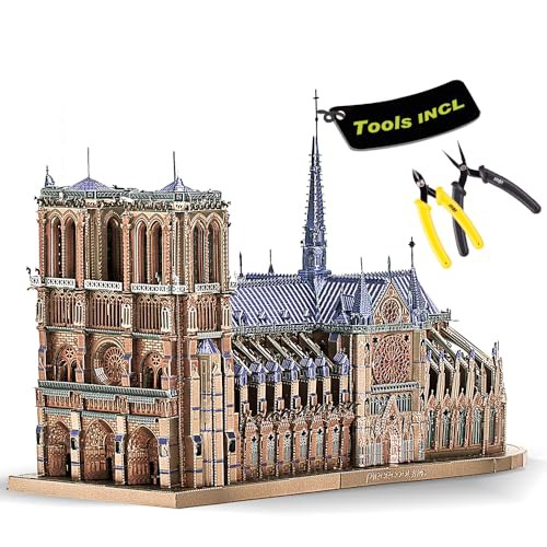 Piececool 3D Puzzle Metal Notre Dame de Paris, Buildings Craft Model Kits for Adults to Build, 3D Puzzles Adult Teens for 304 Stainless Steel, Ideal as Gifts, Home Decoration, 382 Pieces 