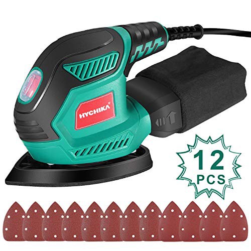 Detail Sander, HYCHIKA 200W 14000OPM Detail Sander with Efficient Dust Collection System, 12PCS Sandpapers, Hand Sanders for Woodworking Tight Space Sanding Home Decoration DIY Tools
