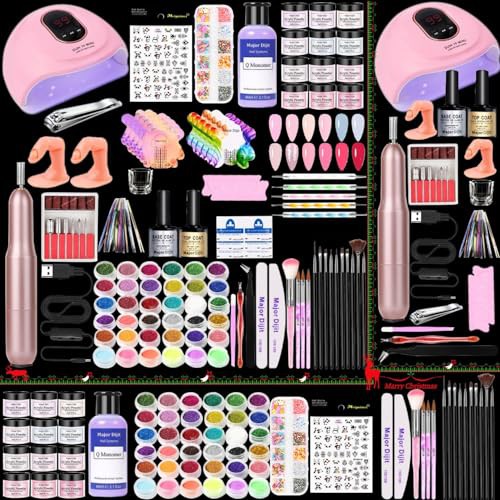Acrylic Nail Kit with Drill Nail Kit Acrylic Set for Beginners with Everything 12 Color Acrylic Powder Nail Art Decoration Tools U V Nail Light Home Salon 