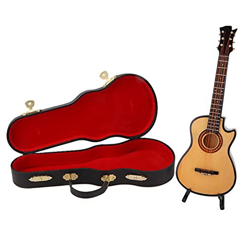 Guitar Model, Wooden Miniature Guitar, Miniature Guitar Decoration with Stand Ornament for Home Room Office Decor 